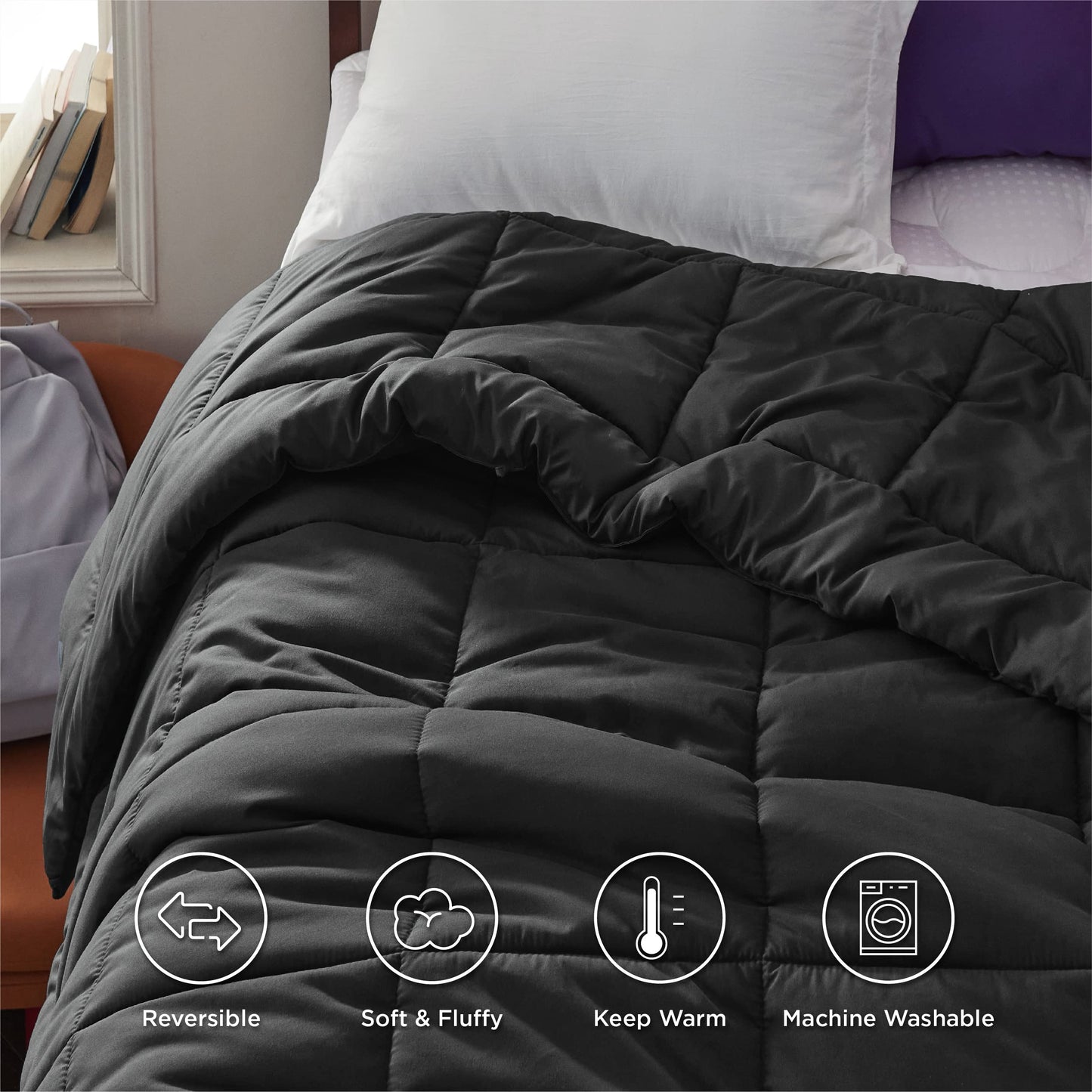 Bedsure Comforter Duvet Insert - Quilted Comforters Twin XL Size, All Season Duvet, Down Alternative Bedding Comforter with Corner Tabs(Black,Twin XL 92"x68")