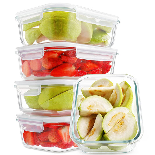 HOMBERKING Large Glass Meal Prep Containers, [5 Sets, 35oz | 4.5cups] Glass Food Storage Containers with Lids, Airtight Glass Bento Boxes, BPA Free & Leak Proof (5 lids & 5 Containers)