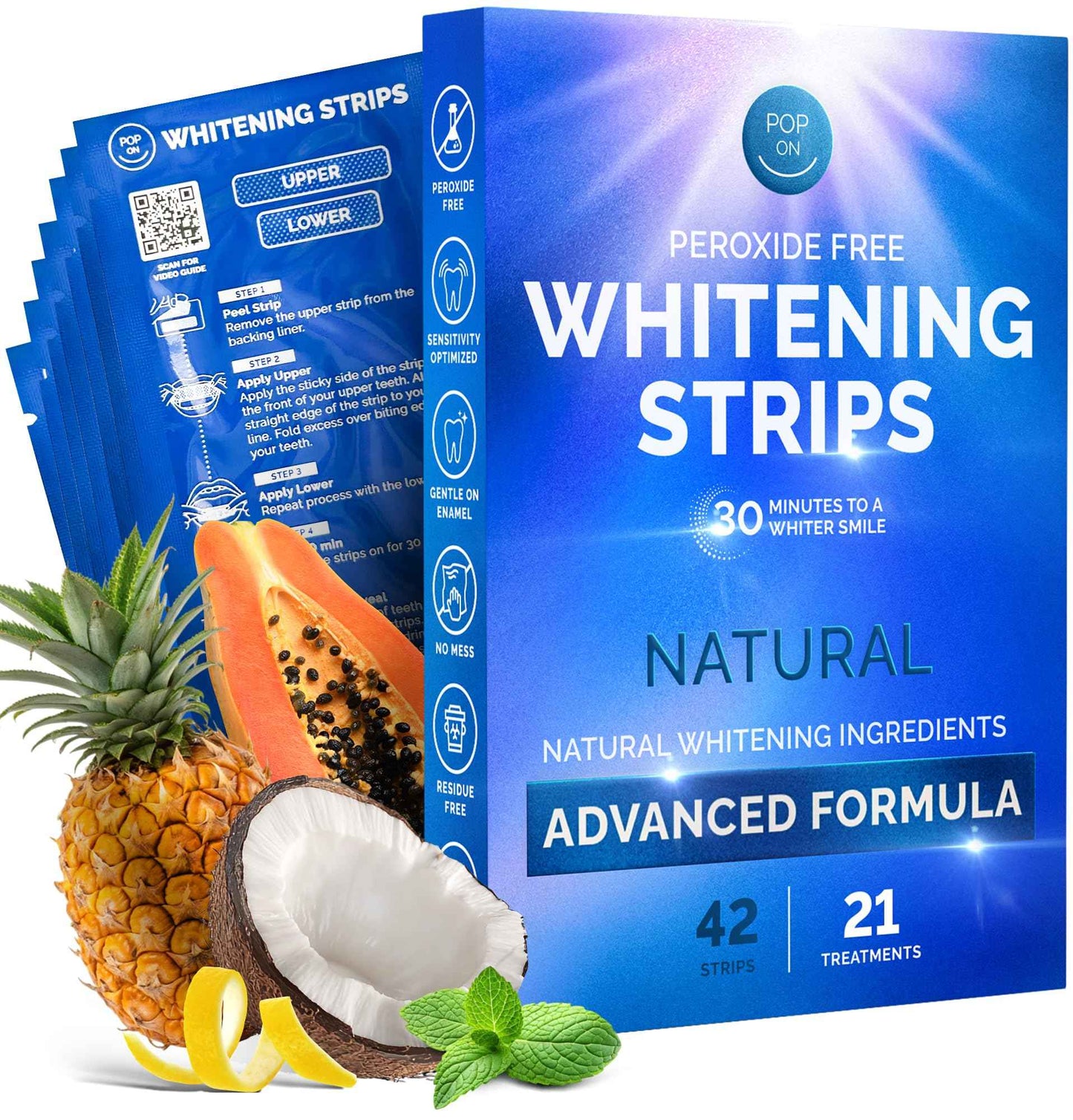 Whitening Strips for Sensitive Teeth 28 Treatments, Coconut – Enamel Safe, Peroxide-Free Coconut Teeth Whitening Strips with Natural Enzymes – Gentle White Stips for Sensitive Gums & Daily Oral Care