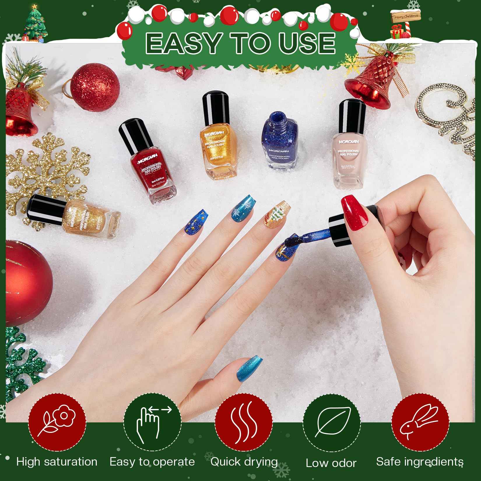 Morovan Christmas Nail Polish Set: 2025 Glitter Gifts Ideas Red Green Gold Silver Fingernail Polish Kit Winter Quick Dry Regular Nail Polish Pack Manicure for Women Girls Holiday Party