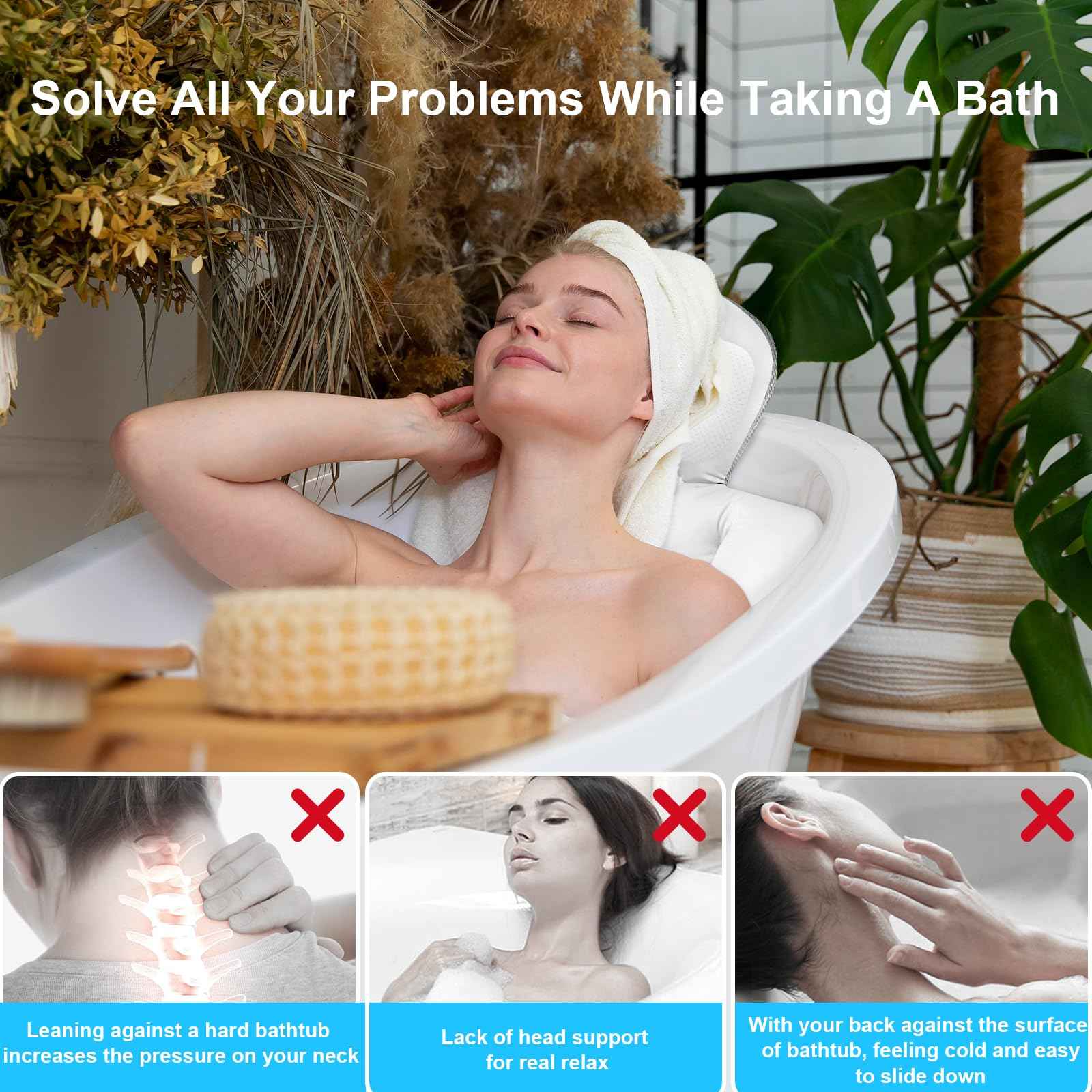 Luxury Full Body Bath Pillow for Bathtub - Bath Pillows Mat & Cushion for Bathtub Headrest Neck Shoulder Support White