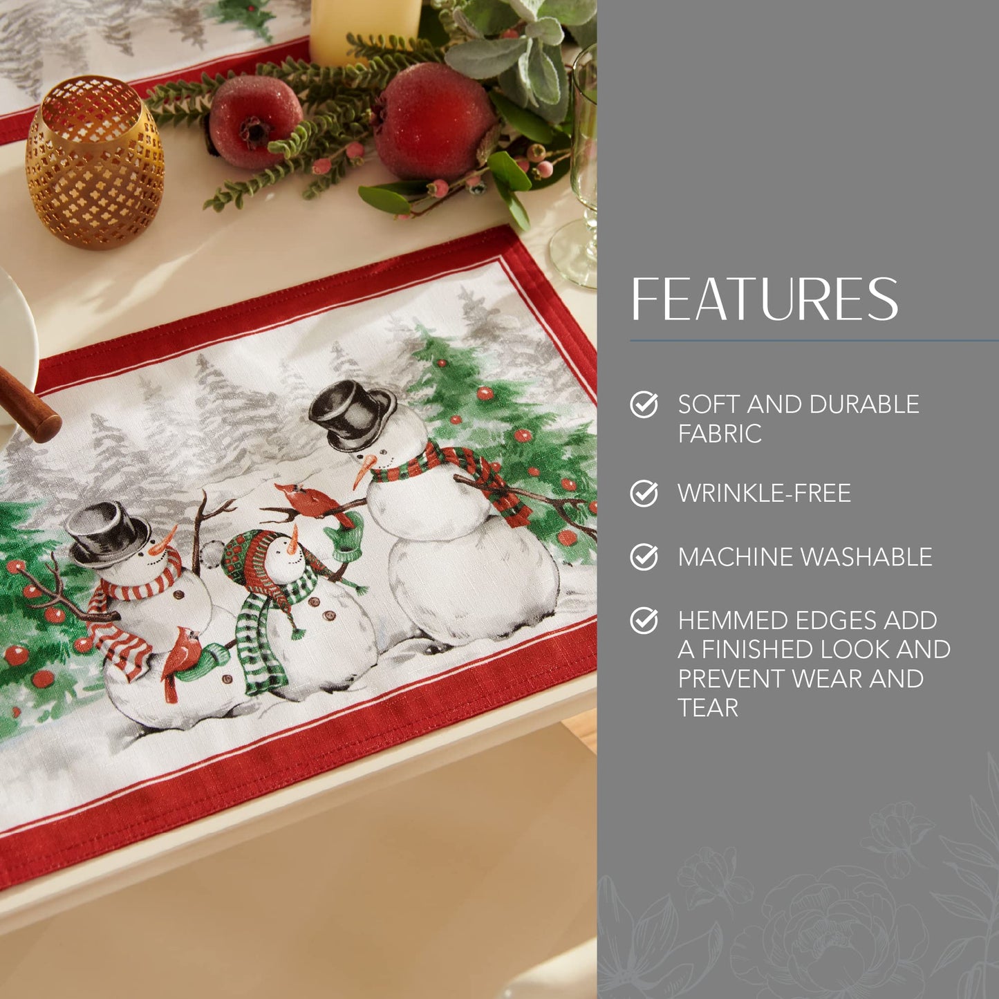 Elrene Home Fashions Snowman Winterland Holiday Snowflake Placemats, Set of 4, 13 Inches x 19 Inches