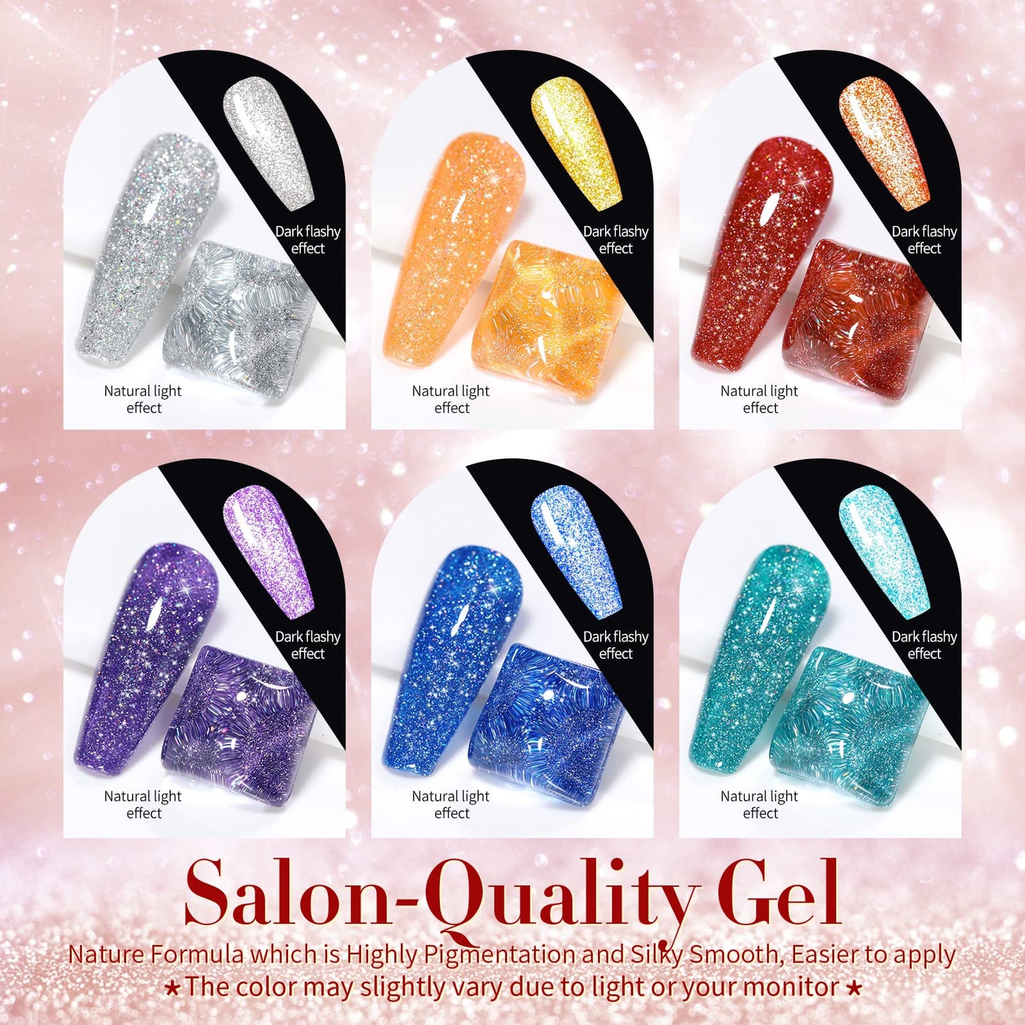 Born Pretty Reflective Glitter Gel Polish Colorful Sparkly Shiny Disco DJ LED Gel Nail Polish Nail Varnish 6PCS 10ML