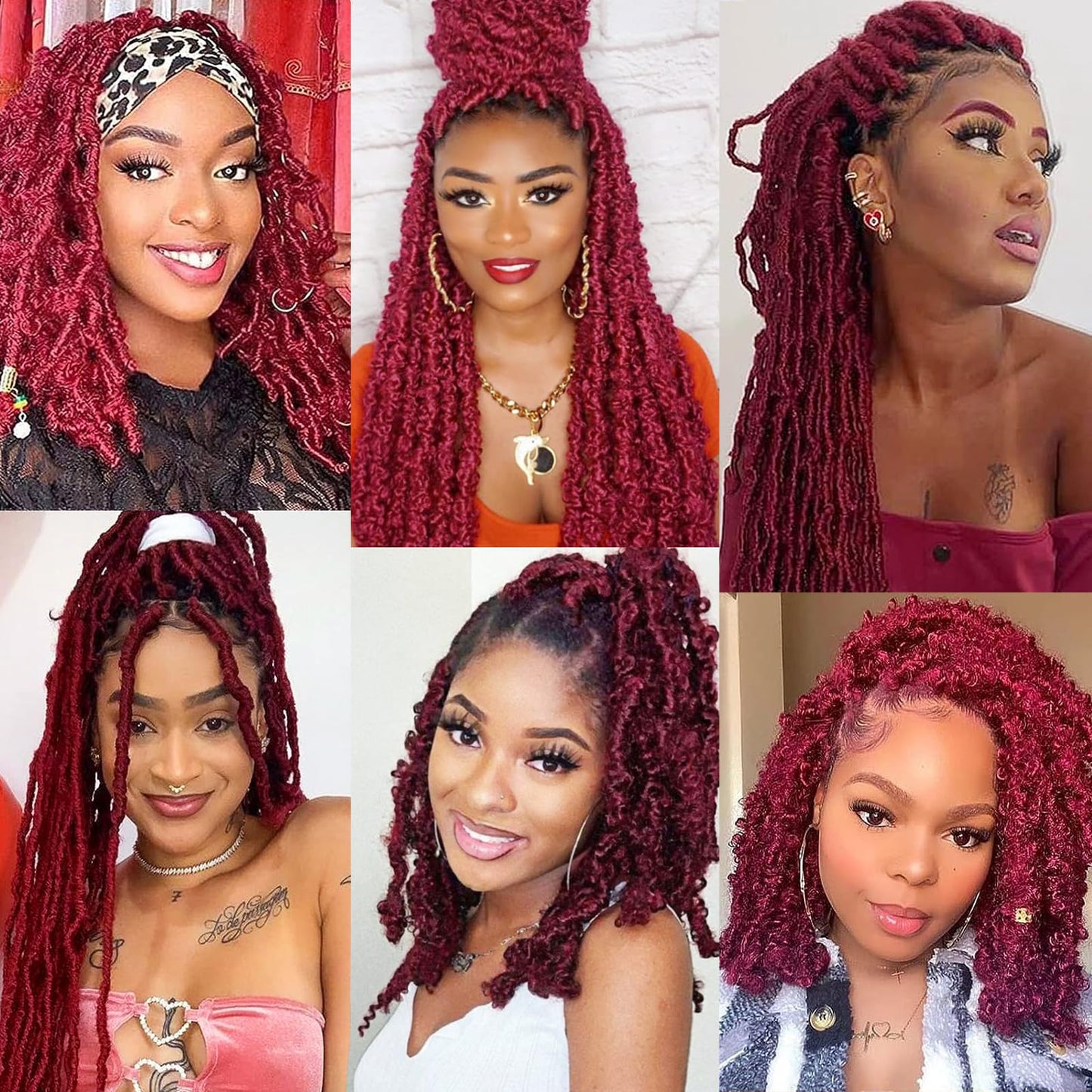 IXIMII Springy Afro Twist Hair 16 Inch 3 Packs Burgundy Pre-Separated Kinky Marely Twist Braiding Hair Soft Crochet Wrapping Hair Pre-Fluffed Synthetic Hair Extensions for Women