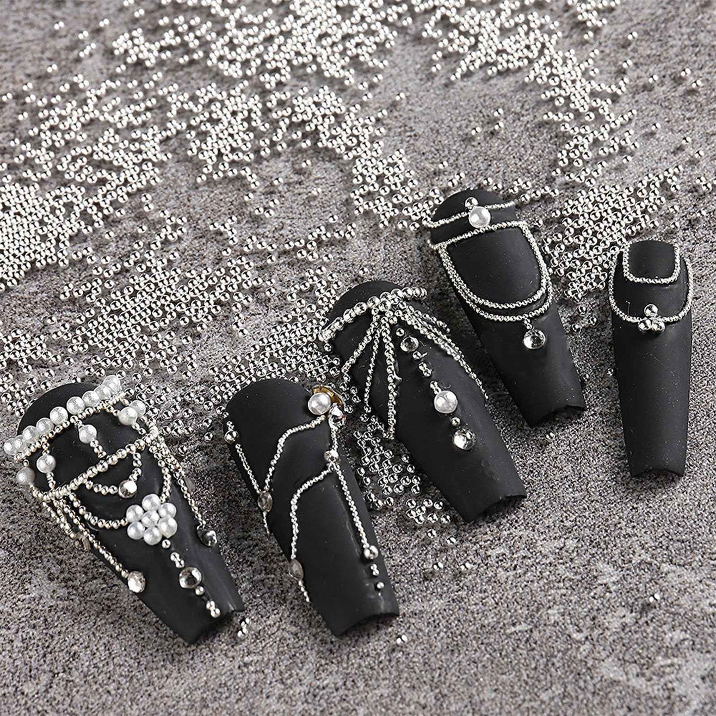 3D Nail Art Steel Pearls Mini Caviar Beads Silver Nail Charm 0.4mm-1.2mm Mini Caviar Metal Steel Beads for Women DIY Nail Art Accessories