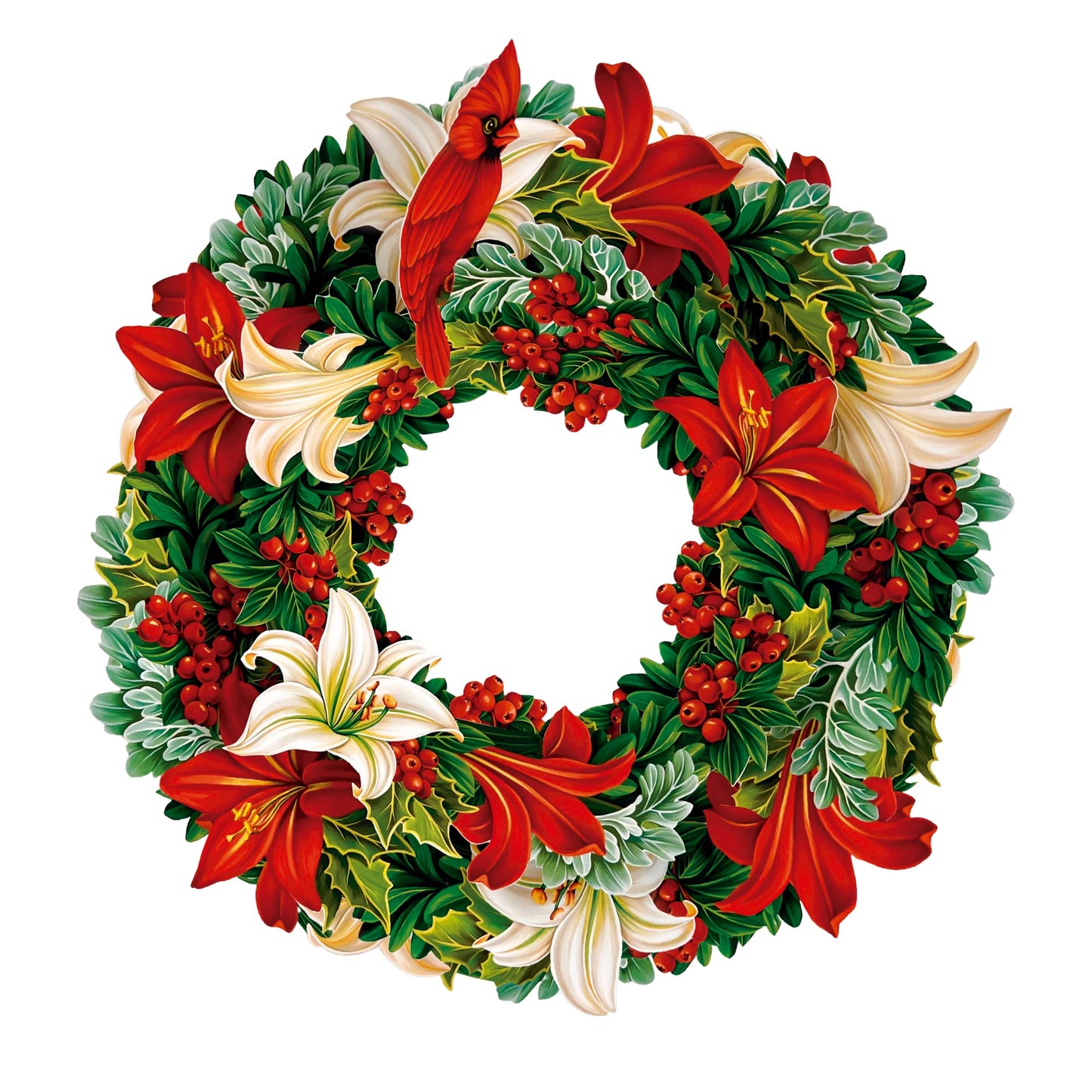 15 inch FreshCut Paper Pop Up Winter Joy Wreath - Life Sized Reusable Christmas Decoration for Xmas Party & Home Decor