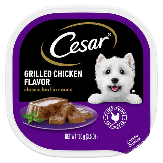 CESAR Wet Dog Food Classic Loaf in Sauce Grilled Chicken Flavor, (24) 3.5 oz. Easy Peel Trays