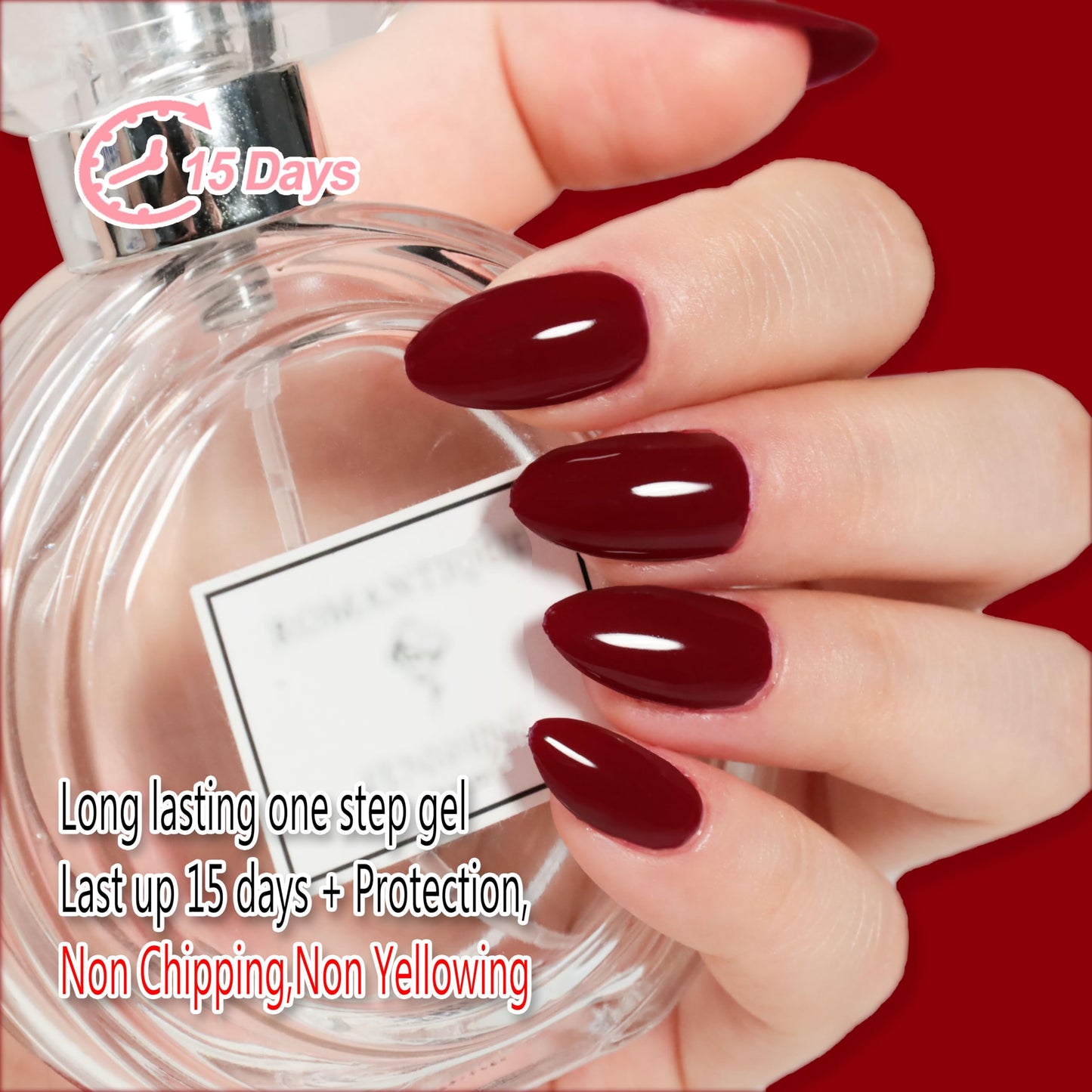 FZANEST Burgundy Red Gel Nail Polish,15ml Color Gel 3 in 1 Base and Top One Step Gel Polish Red Wine Hema Free,Fall Winter Soak Off LED UV Nail Gel Polish Starter Manicure Salon