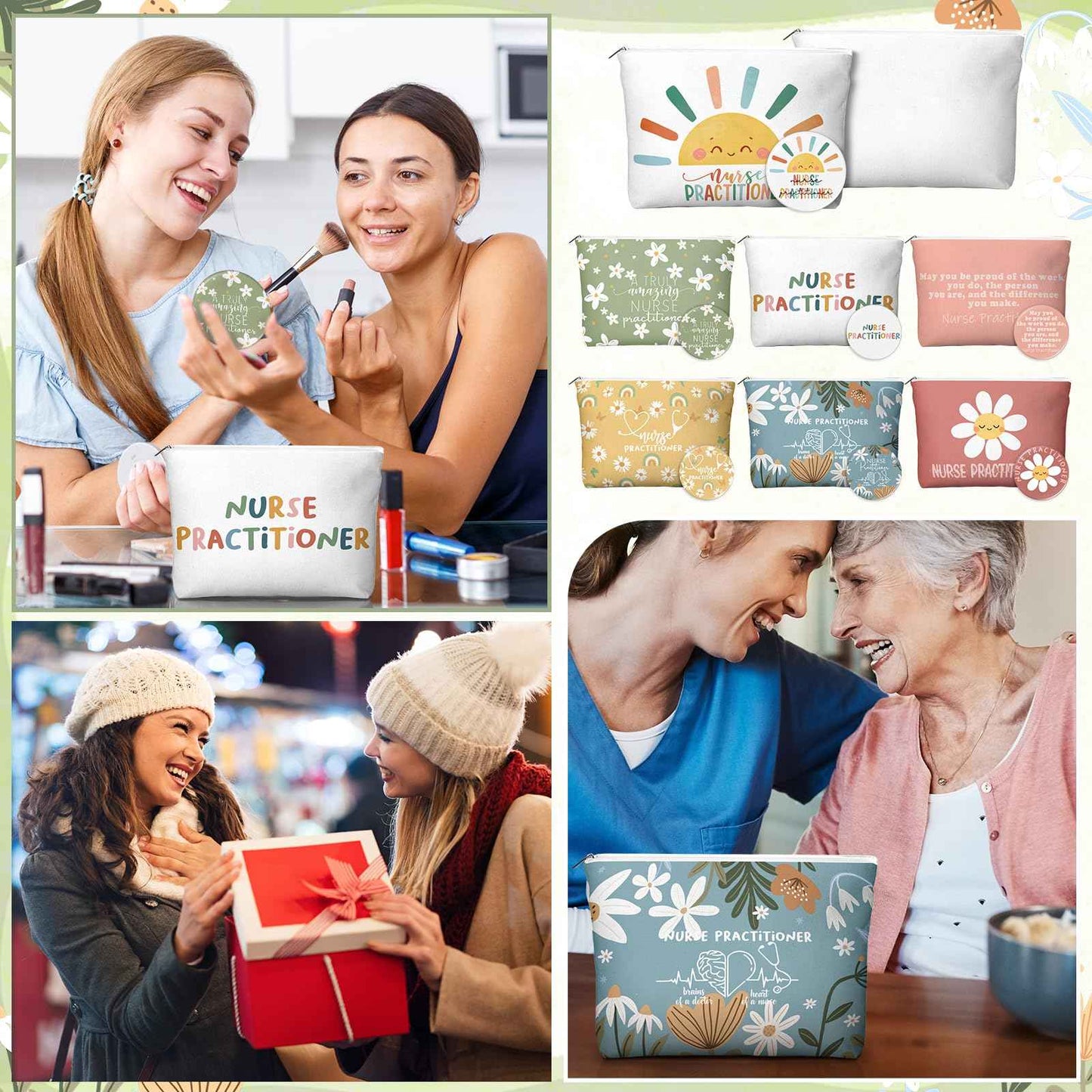 SilTriangle 21 Set Christmas Nurse Gifts Nurse Practitioner Gifts for Women Bulk Medical Cosmetic Bags Compact Mirrors Canvas Makeup Bag Nurses Gift for Employee Team Staff