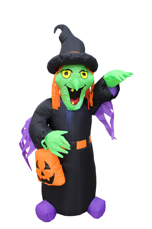 4 Foot Tall Halloween Inflatable Witch with Pumpkin Bag LED Lights Decor Outdoor Indoor Holiday Decorations, Blow up Lighted Yard Decor, Lawn Inflatables Home Family Outside