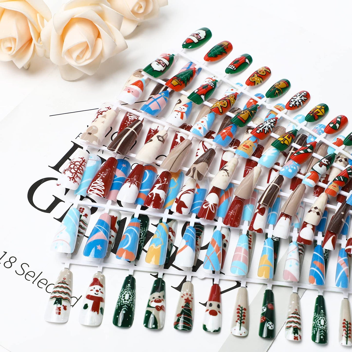 SUBANG 288 Pieces Christmas Nails Long Press on Nails Fake Nails Colorful Nails Full Cover Nails Acrylic Artificial False Nails for Women and Girls