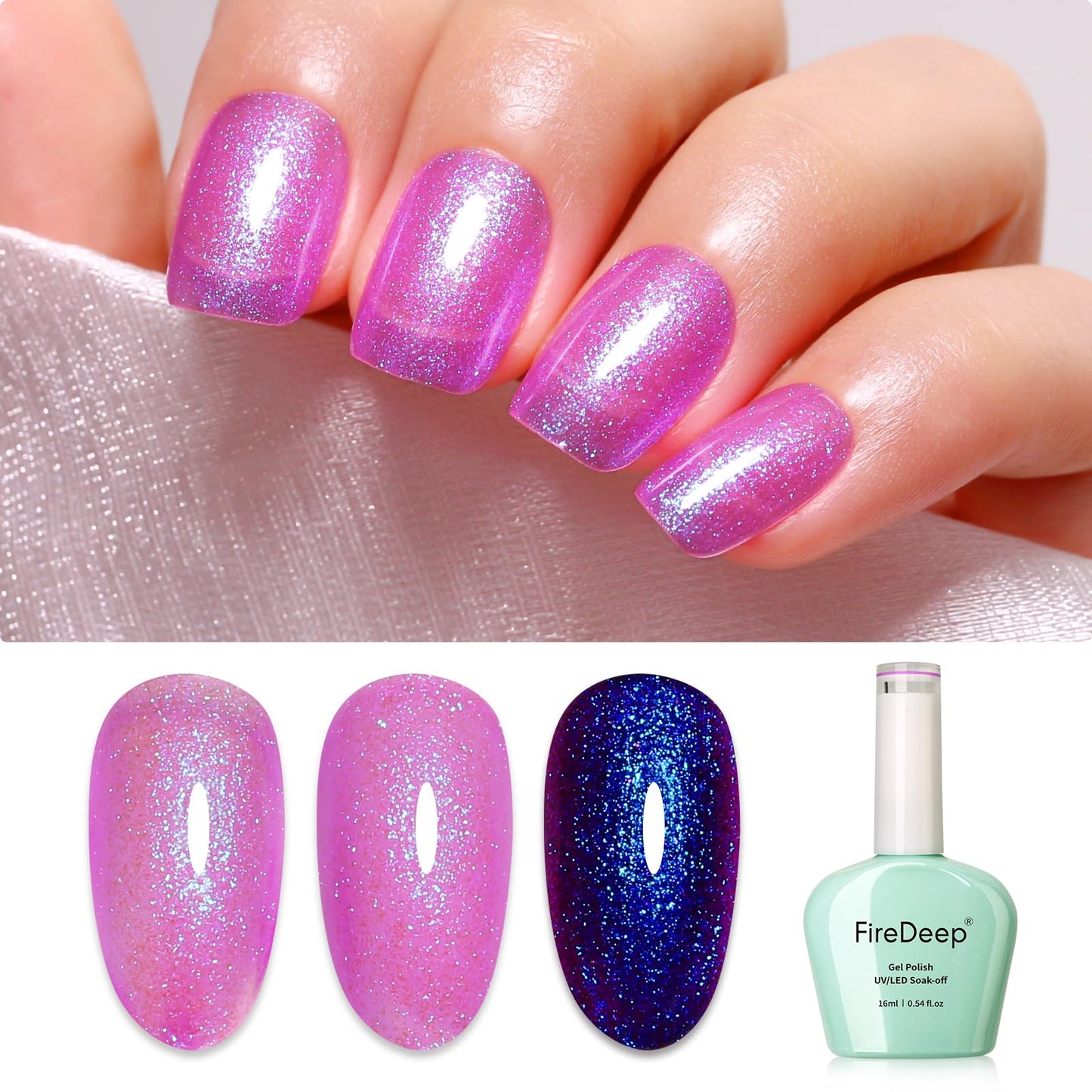 Firedeep Glitter Gel Nail Polish,16ML Big Bottles Clear Mermaid Blue Purple Gel Polish Aurora Iridescent Shimmer Soak Off U V Gel Nail Polish Salon Manicure 1Pcs