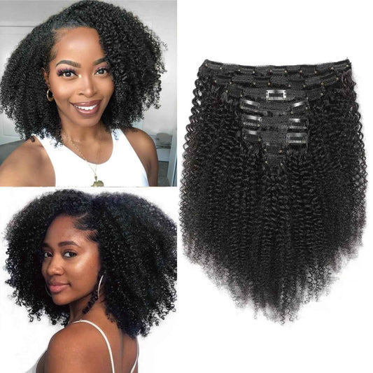 Yacurcur Afro Kinky Curly Clip in Hair Extensions Human Hair 4C Hair Clip in Extensions 8pcs 120g/set 10A Brazilian Virgin Natural Hair Clip Ins for Black Women Natural Black Color 12 Inch