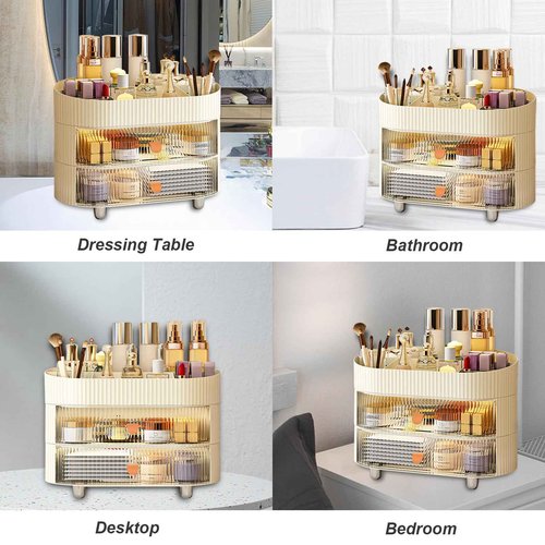 Cosmetics Organizer—Makeup Organizer with 3 Drawers—Cosmetics Display Cases for Perfume, Creams, Makeup Brushes,Jewelry, Lipsticks-Desk Organizer for Vanity, Skincare (5018)