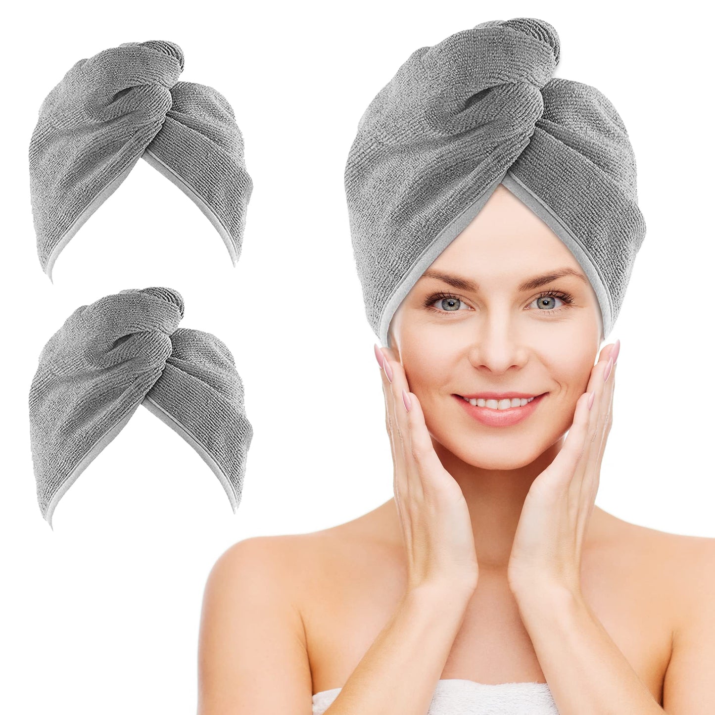 NEXCOVER Microfiber Hair Towel, 2 Pack (Grey Color) 9.8 inch X 25.5 inch Hair Turbans,Ultra Absorbent,Fast Drying Hair Towel Wraps,Head Towels for Women Wet Hair,Long,Curly,Thick,Frizzy Hair