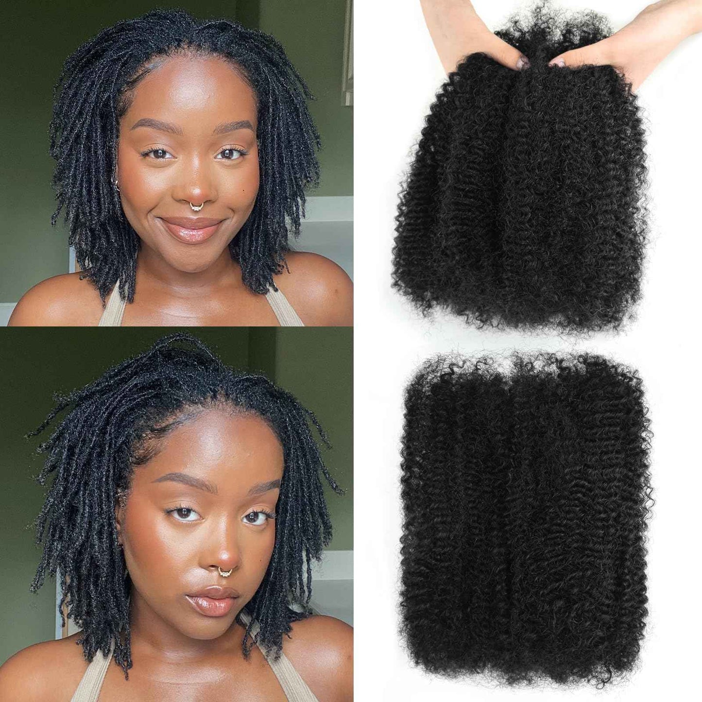 16 Inch Afro Kinkys Bulk Human Hair Kinky Curly Braiding Hair for Mini Twist 50g/Pack Natural Black 4C Dreadlock Extensions for Permanent Sister Locs/Mini Twists/Braids/Repair Can Dye and Bleach