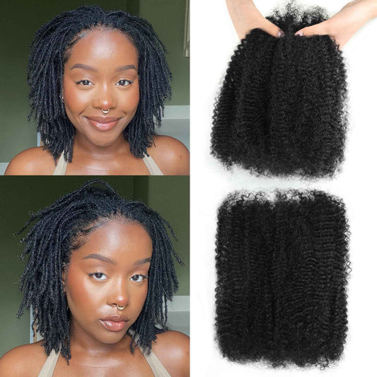 16 Inch Afro Kinkys Bulk Human Hair Kinky Curly Braiding Hair for Mini Twist 50g/Pack Natural Black 4C Dreadlock Extensions for Permanent Sister Locs/Mini Twists/Braids/Repair Can Dye and Bleach