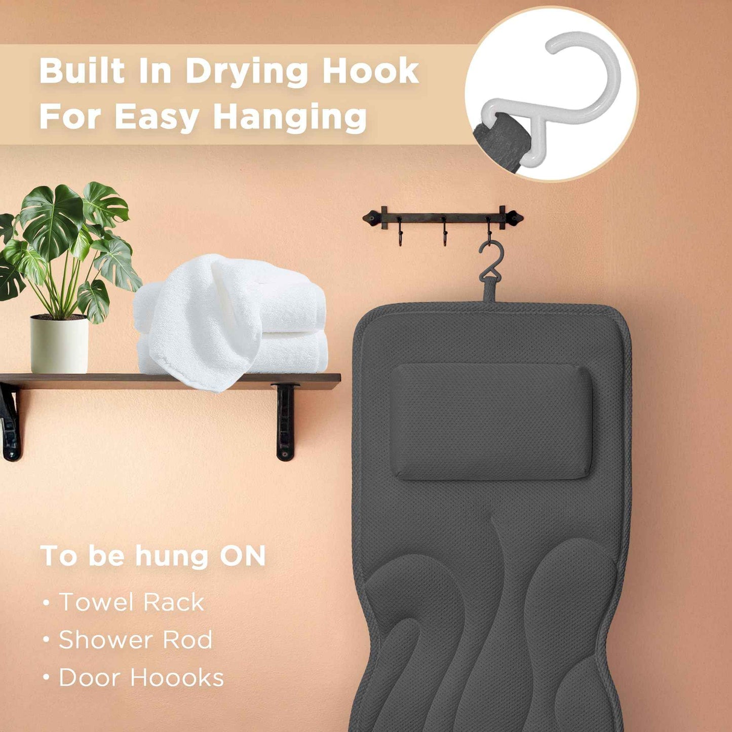 Full Body Bath Pillow for Tub, Extra Thick 4D Air Mesh & Quick-Dry Spa Pillow for Head Neck and Beck Support, Non-Slip Suction Cups Fits All Tubs - Luxury Bath Accessories for Relaxation, Grey (Grey)