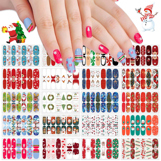 SILPECWEE 20 Sheets Christmas Nail Wraps Holiday Nail Polish Strips Gel Nail Strips Self Adhesive Nail Polish Stickers Fingernail Sticker Nails for Women Manicure Design with Nail File