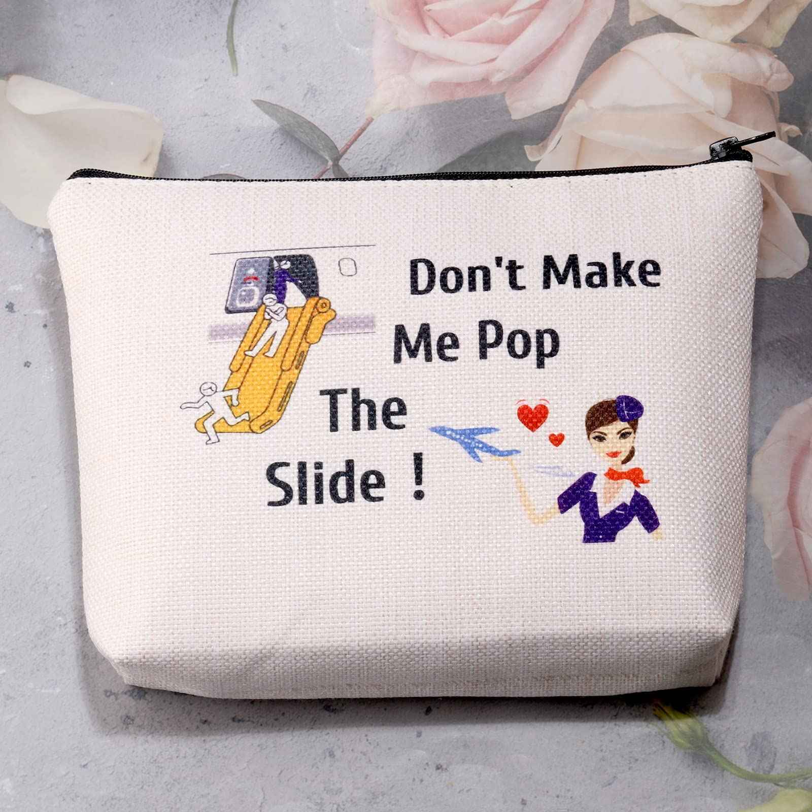 MEIKIUP Air Stewardess Cosmetic Bag Flight Attendant Gifts Stewardess Aviation Makeup Pouch Flight Graduation Gift (Pop The Slide bag)