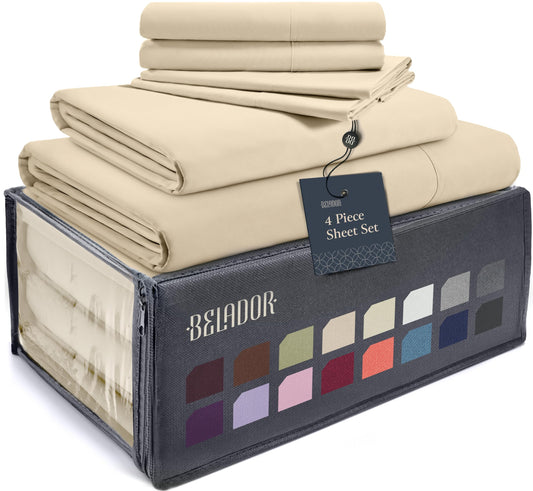 BELADOR Silky Soft Twin Sheet Set - Luxury 4 Piece Bed Sheets for Twin Size Bed, Secure-Fit Deep Pocket Sheets with Elastic, Breathable Hotel Sheets and Pillowcase Set, Wrinkle Free Oeko-Tex Sheets