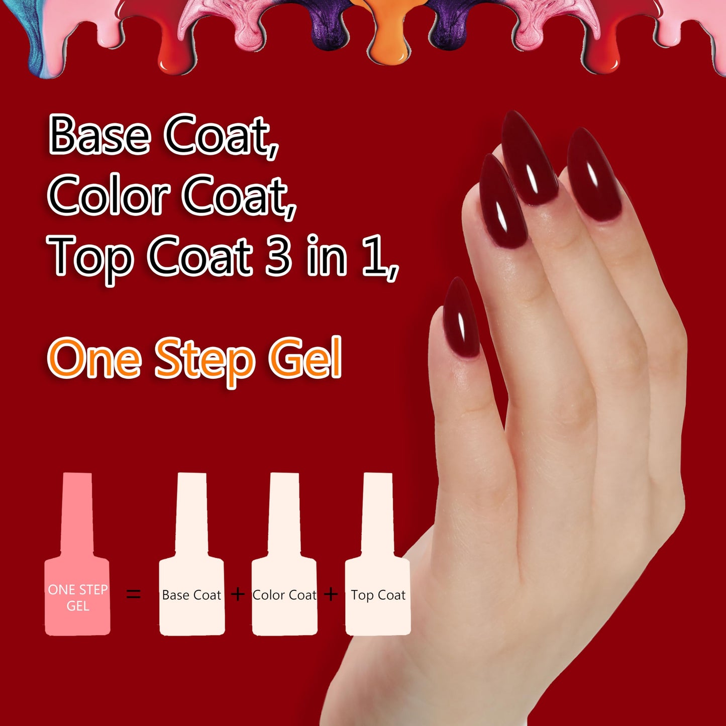 FZANEST Burgundy Red Gel Nail Polish,15ml Color Gel 3 in 1 Base and Top One Step Gel Polish Red Wine Hema Free,Fall Winter Soak Off LED UV Nail Gel Polish Starter Manicure Salon