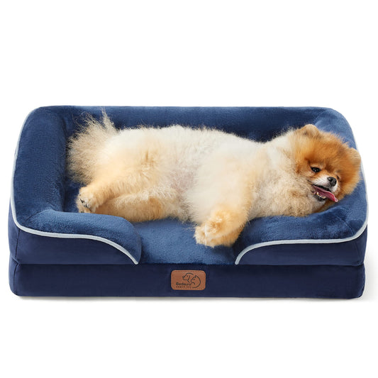 Bedsure Small Orthopedic Dog Bed - Washable Bolster Dog Sofa Beds for Small Dogs, Supportive Foam Pet Couch Bed with Removable Washable Cover, Waterproof Lining and Nonskid Bottom Couch, Navy Blue