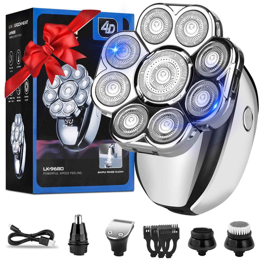Upgrade Head Shavers for Bald Men,Head Shaver 9D, 6-in-1 Electric Razor Grooming Kit with Nose Hair Trimmer, Waterproof Wet/Dry Shaver, LED Display, Rechargeable Bald Head Razor, Gift for Men