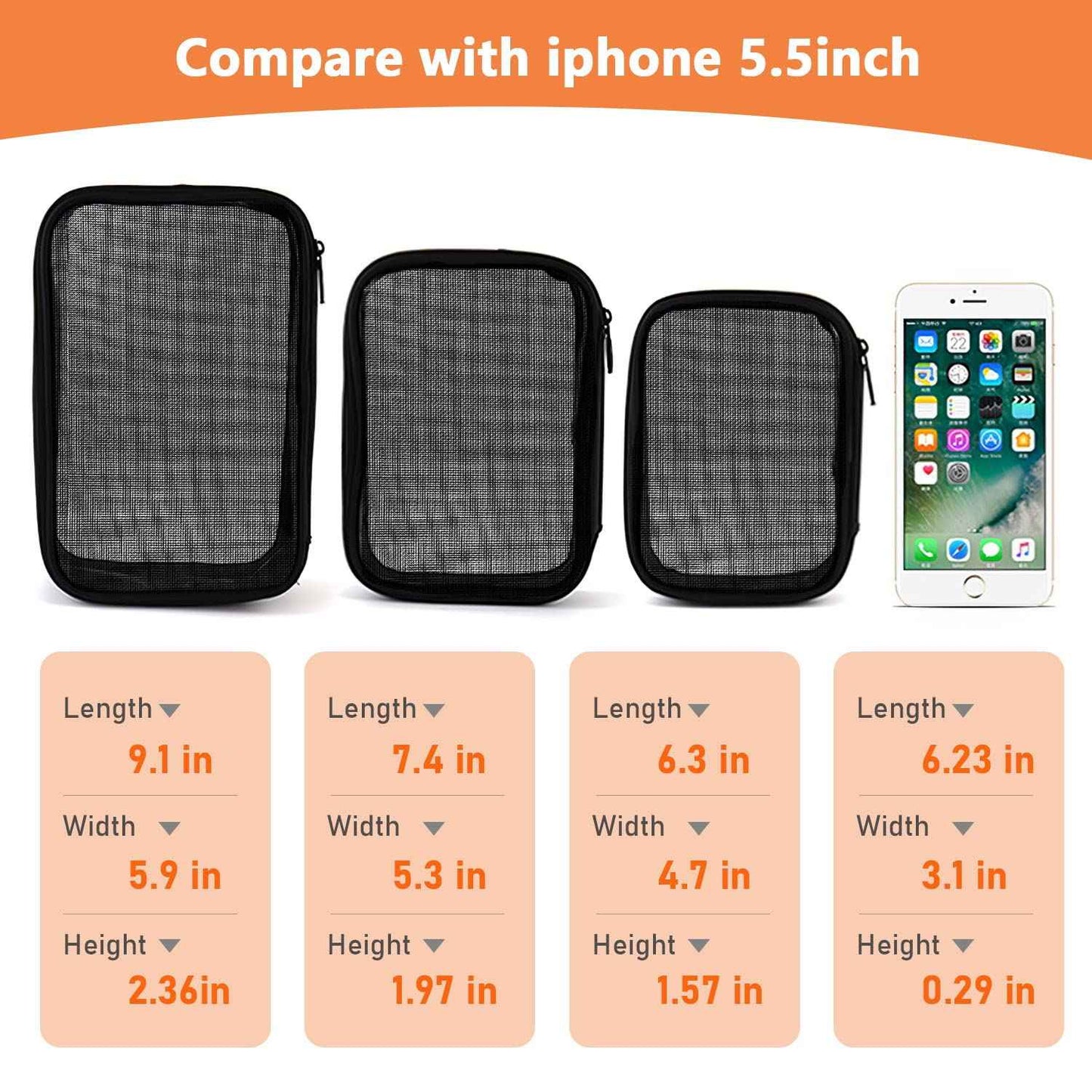 DARIN TSA Approved Clear Toiletry Bag Tansparent Travel Makeup Bag Zipper Cosmetic Pouch, Airline 3-1-1 Rule Carry-On Flight Liquid Bag For Women and Men- (2 Size 1L+1M,Clear Black) (Mesh Black)