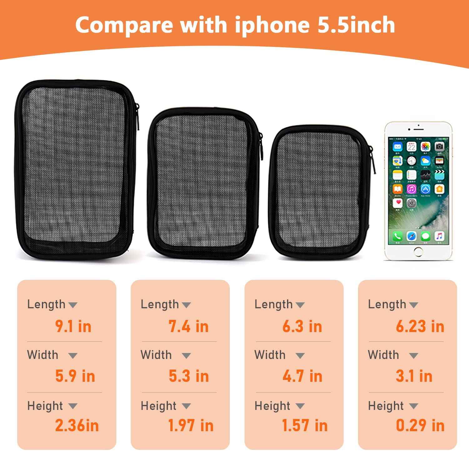 DARIN TSA Approved Clear Toiletry Bag Tansparent Travel Makeup Bag Zipper Cosmetic Pouch, Airline 3-1-1 Rule Carry-On Flight Liquid Bag For Women and Men- (2 Size 1L+1M,Clear Black) (Mesh Black)