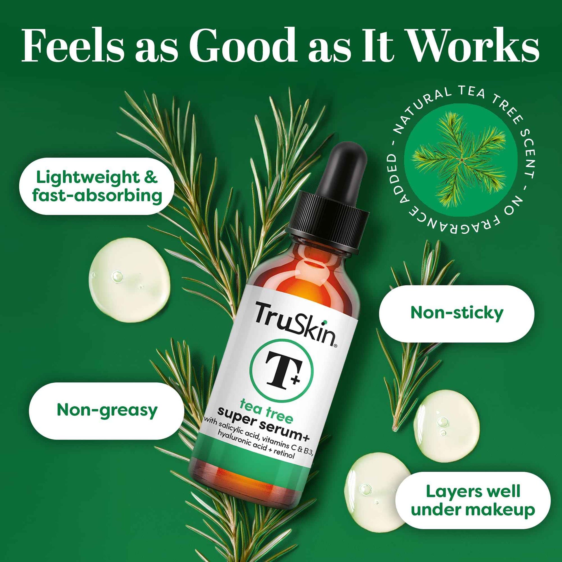 TruSkin Tea Tree Oil Acne Treatment for Face – Acne Serum – Improve the Appearance of Pores, Skin Tone for Smooth, Glowing Skin with Salicylic Acid, Vitamin C, Niacinamide & Retinol, 2 OZ
