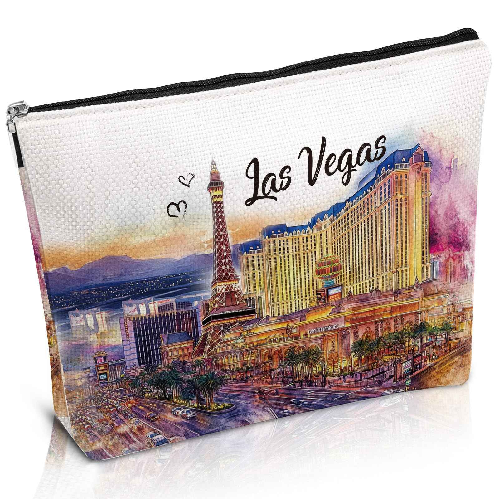 Luvsweets Las Vegas Souvenir Gift - Watercolor City Travel Makeup Bag, Las Vegas Travel Lovers Cosmetic Bags, Las Vegas Vacation Trip Gifts for Women Girls Sister Birthday Christmas Gift