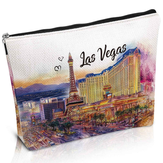 Luvsweets Las Vegas Souvenir Gift - Watercolor City Travel Makeup Bag, Las Vegas Travel Lovers Cosmetic Bags, Las Vegas Vacation Trip Gifts for Women Girls Sister Birthday Christmas Gift