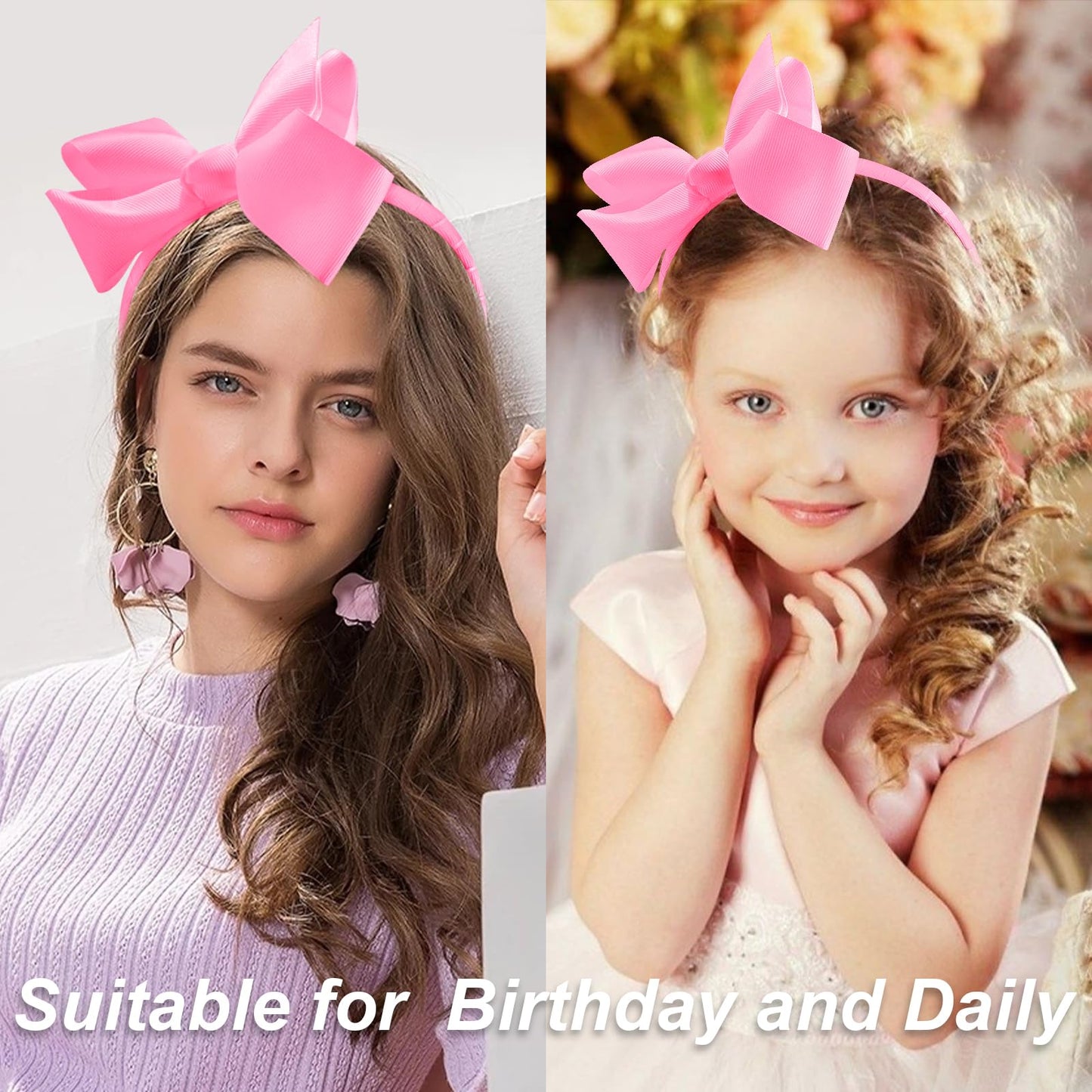 VELSCRUN Pink Bows Headbands - Large Ribbon Hair Accessories for Girls, Women, and Teens, Perfect for School or Gifting