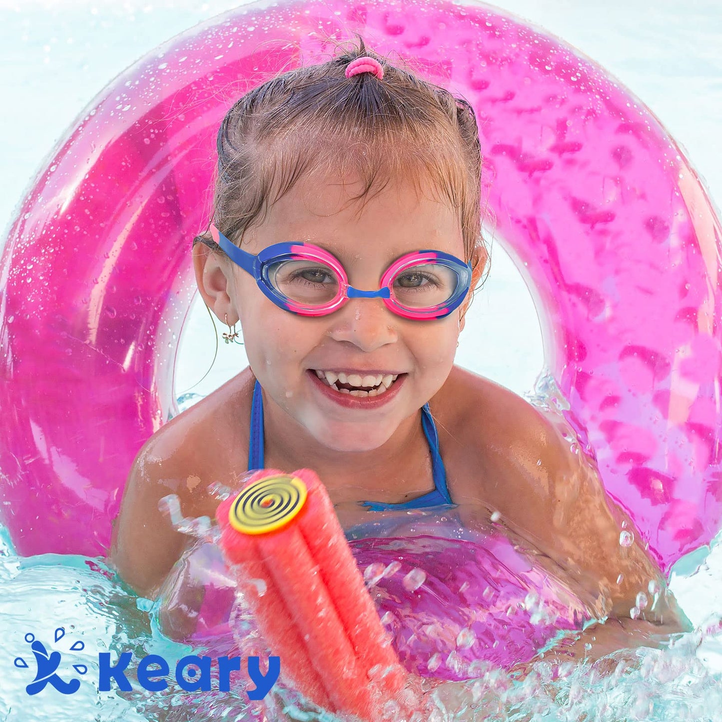 Keary 2 Pack Kids Swim Goggles Swimming Goggles for Toddler Children Boys Girls Youth, Anti-Fog Waterproof Anti-UV Flat Lens Clear Goggles Water Pool Glasses with 3 Nose Pieces, Boy Swimming Goggles