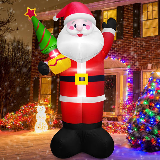 MICOCAH 8FT Christmas Inflatable Santa Claus Outdoor Decoration Holding Christmas Tree Blow up Yard Decorations Build-in LED Lights Xmas Holiday Indoor Party Garden Lawn Christmas Eve Decor