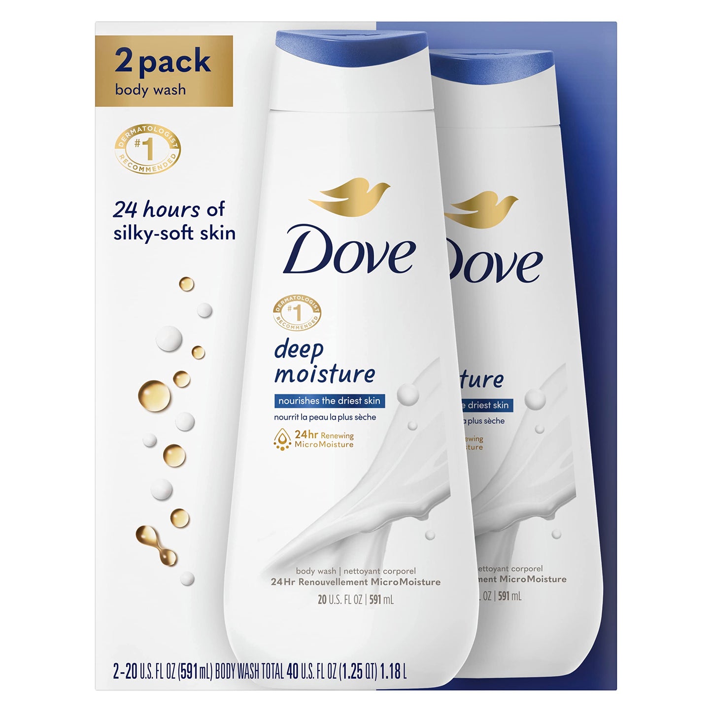 Dove Body Wash Deep Moisture 2 Count For Dry Skin Moisturizing Skin Cleanser with 24hr Renewing MicroMoisture Nourishes The Driest Skin 20 oz