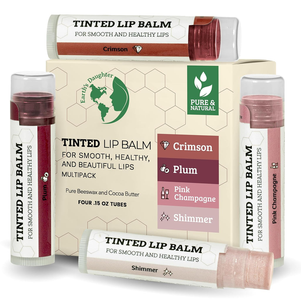 Earth's Daughter USDA Organic Lip Balm 6-Pack - Fruit Flavors, Beeswax, Coconut Oil, Vitamin E - Best Lip Repair Chapstick for Dry Cracked Lips - Moisturizing Lip Care