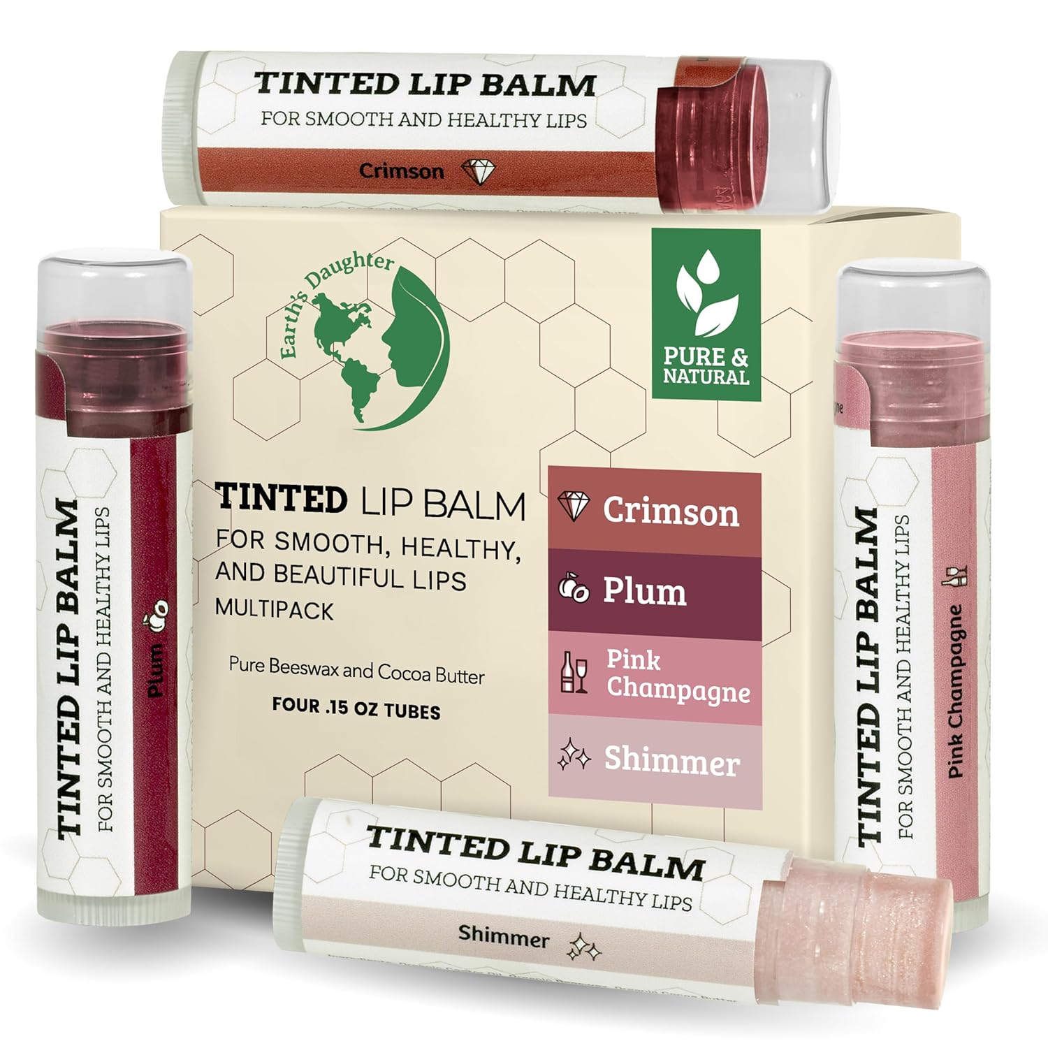Earth's Daughter USDA Organic Lip Balm 6-Pack - Fruit Flavors, Beeswax, Coconut Oil, Vitamin E - Best Lip Repair Chapstick for Dry Cracked Lips - Moisturizing Lip Care
