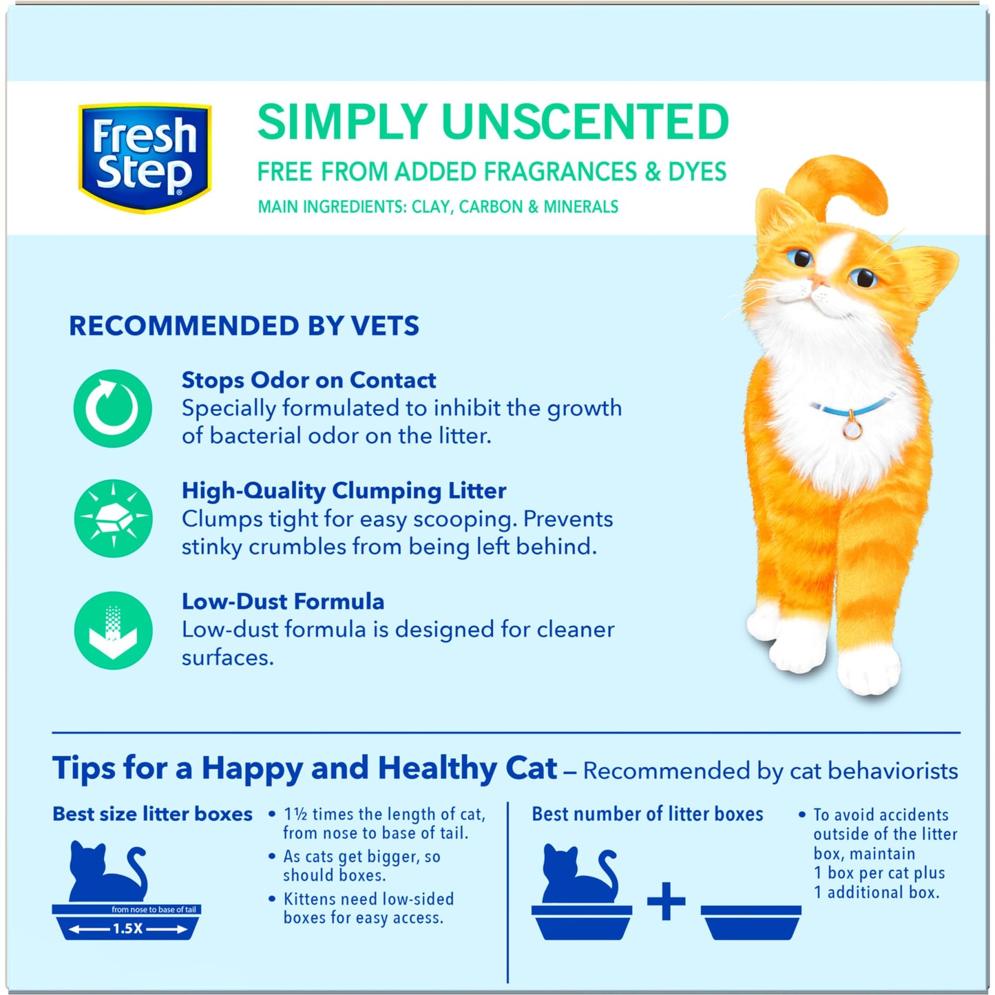 Fresh Step Clumping Cat Litter, Unscented, Long Lasting Odor Control Kitty Litter with Activated Charcoal, 14 lb