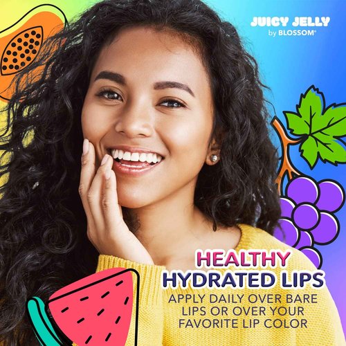 Blossom Juicy Jelly Moisturizing Lip Care Fruit Flavored Nourishing Lip Oil with Doe Foot Wand Applicator, 0.45fl oz, 5 Pack Bundle