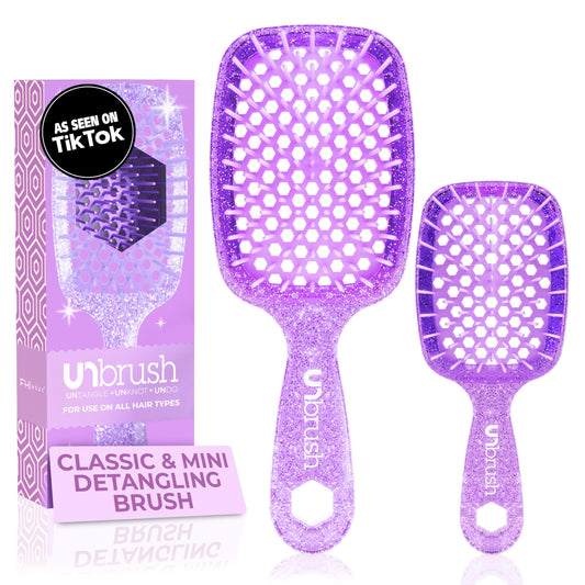 FHI Heat - UNbrush Detangling Brush Combo Pack — Original & Mini UNbrush Hairbrush for All Wet/Dry Hair Types — DuoFlex Anti Static Hair Brush, Vented Detangler Brush for Pain-Free Styling