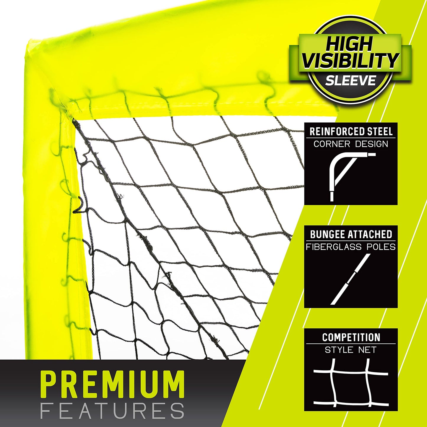 Franklin Sports Blackhawk Portable Soccer Goal, 12' x 6.5', Optic Yellow - Durable Fiberglass, All-Weather Netting, Pop Up, Folding, Official Size, Includes Tie-Down Stakes & Carry Bag