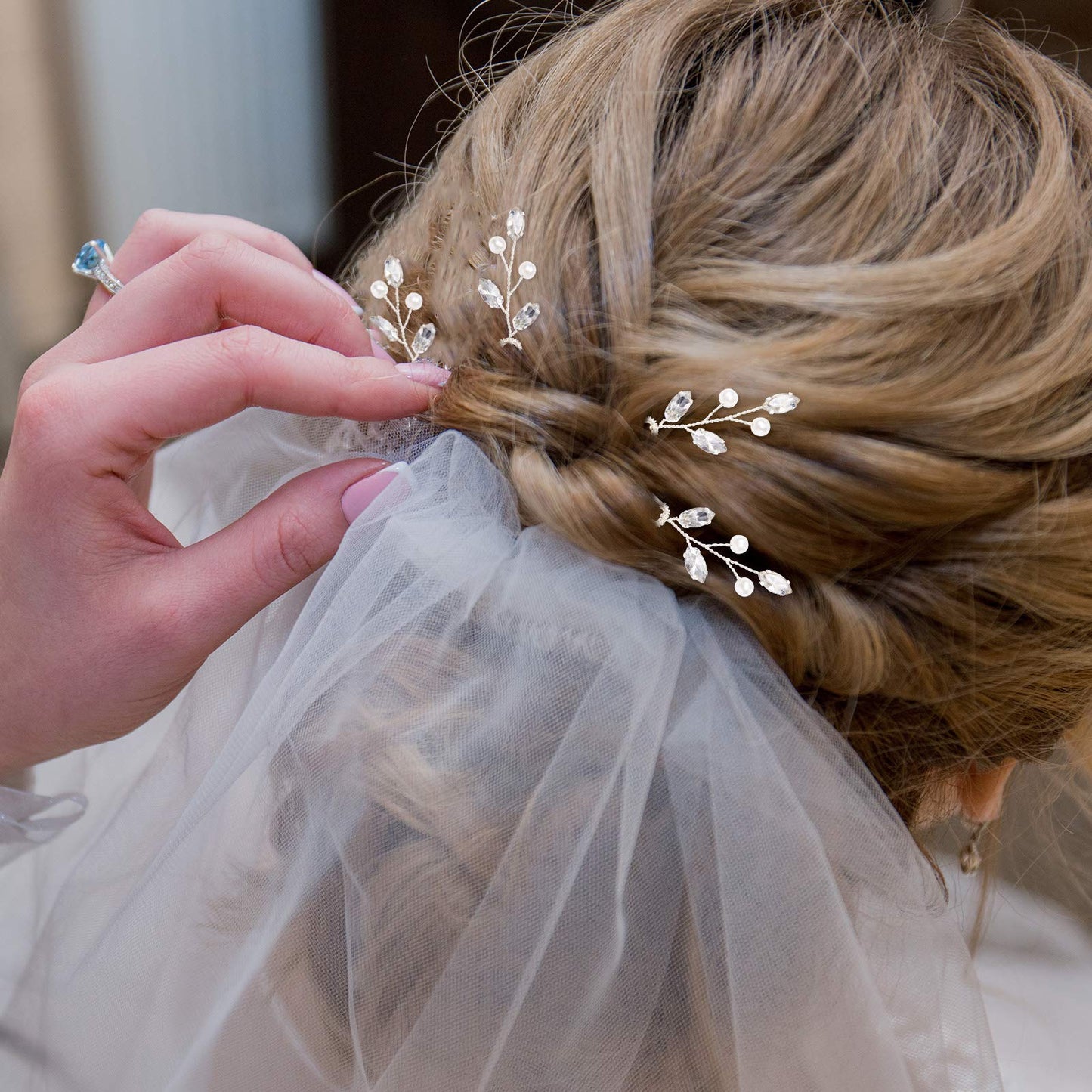 6 Pieces Pearl Crystal Bridal Hair Pins Rhinestone Flower Wedding Hair Piece Vintage Hair Accessory Party Hair Pins for Bride, Bridesmaids, Flower Girls (Silver)