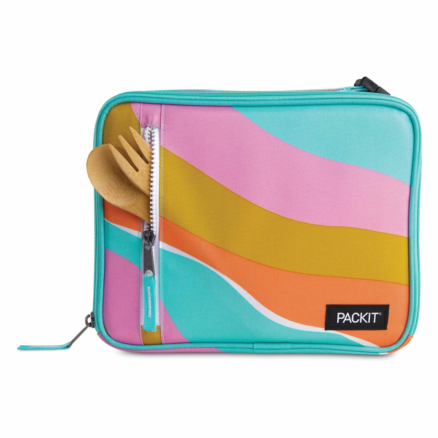 PackIt Freezable Classic Lunch Box, Retro Wave, Built with ECOFREEZE Technology, Fully Freezable, Collapsible, Reusable, With Zip Front Pocket and Buckle Handle, Designed for Fresh Lunch On the Go