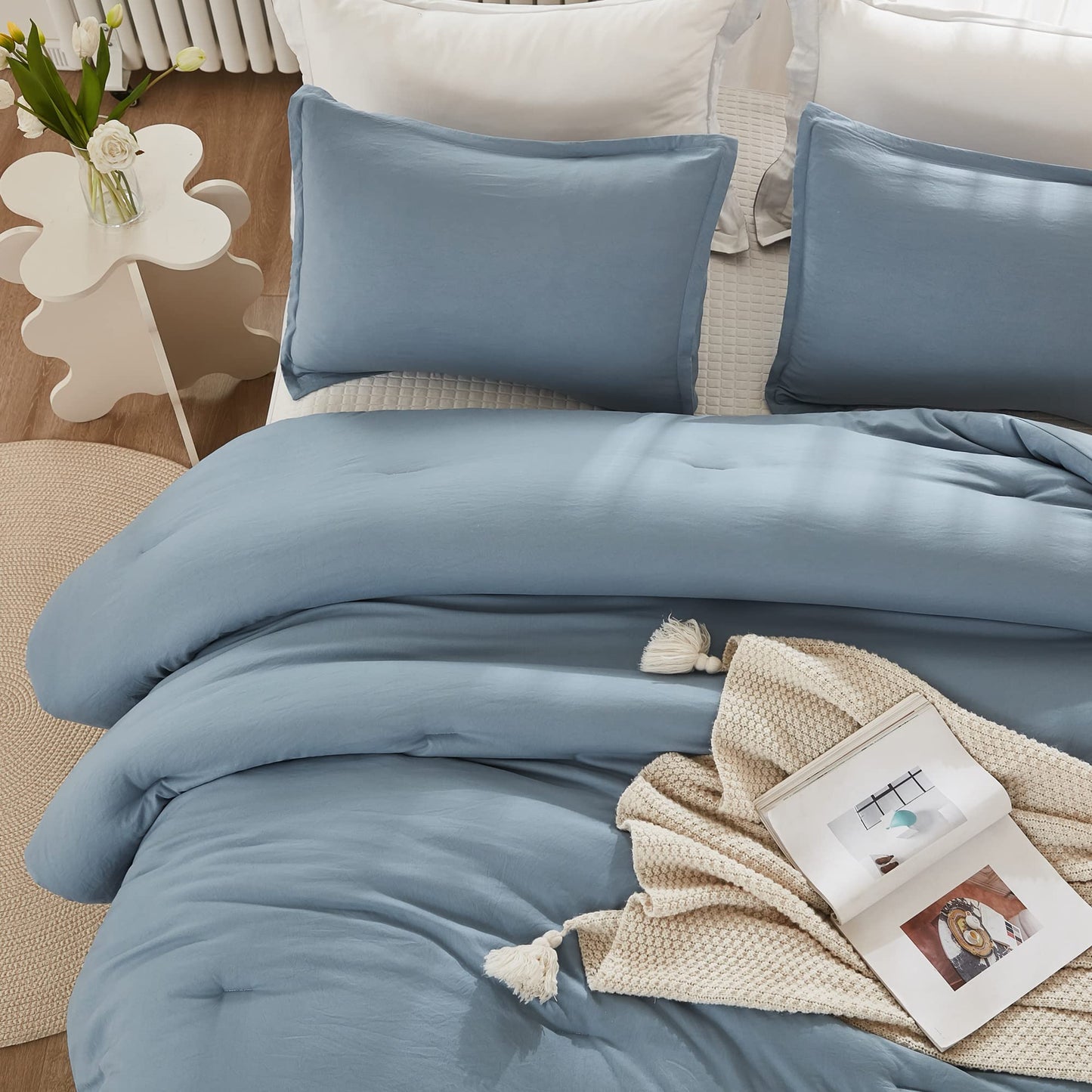 Litanika Grayish Blue Comforter Set Twin/Twin XL Size, 2 Pieces Lightweight Solid Bedding Comforter Set, All Season Fluffy Bed Set (66x90In Comforter & 1 Pillowcase)