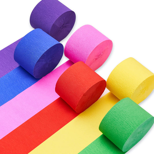 PartyWoo Crepe Paper Streamers 6 Rolls 492ft, Pack of Rainbow Color Party Streamers for Party Decorations, Birthday Decorations, Wedding Decorations (1.8 Inch x 82 Ft/Roll)