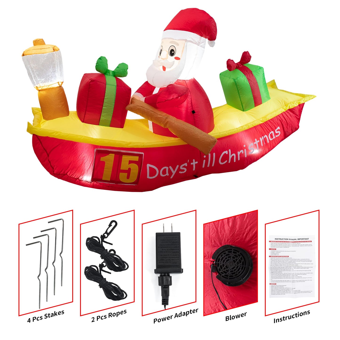 Inflatable Christmas Outdoor Decorations, 6.8 FT Countdown Xmas Inflatables Rowing Santa Claus, Lighted Blow Up Holiday Inflatable Replaceable Numbers for Outdoor Indoor Lawn and Garden.