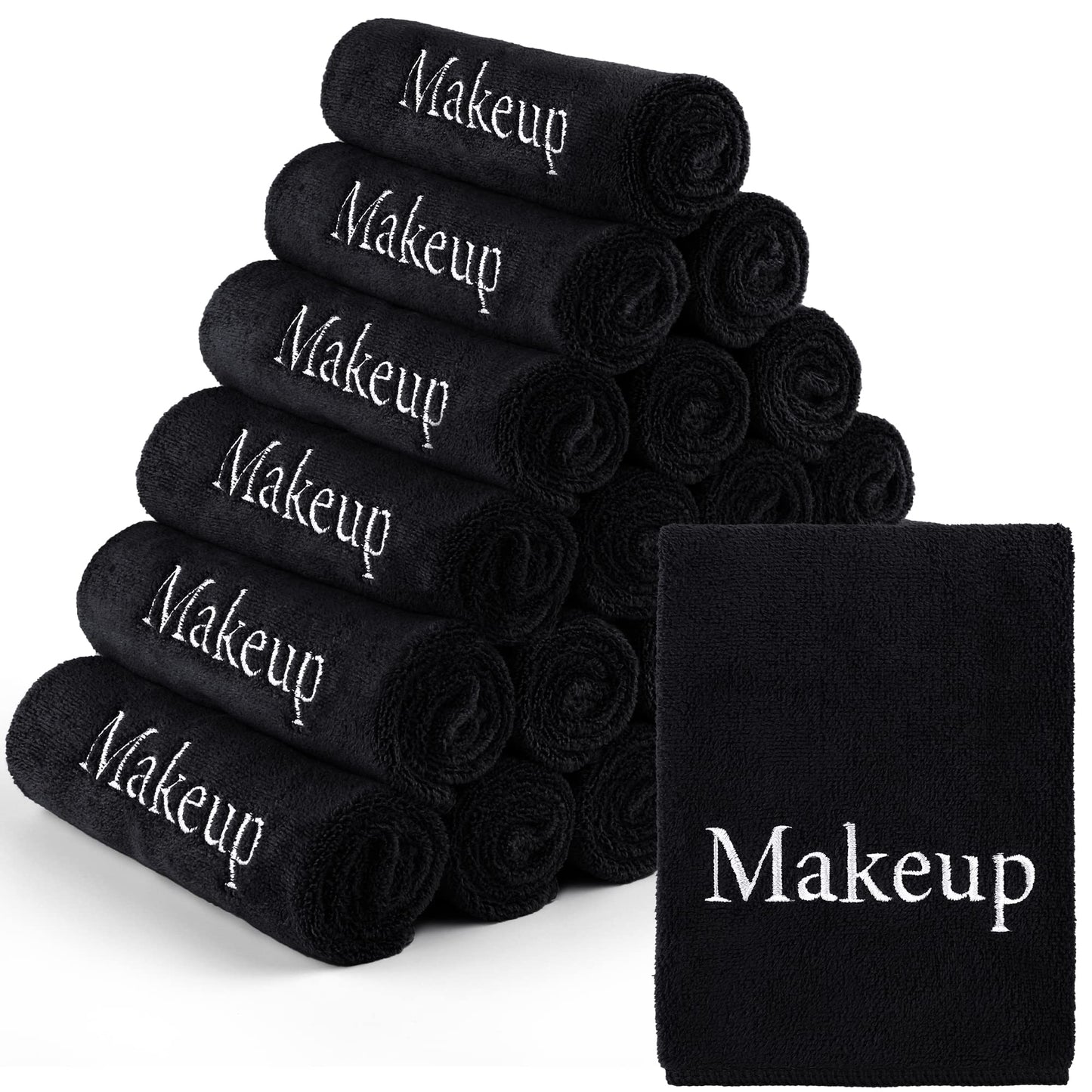 TURSTIN 24 Pack Makeup Remover Towels 13x13 Inch Microfiber Face Towels Reusable Makeup Wash Cloth Facial Cleansing Makeup Towels for Women Skin Care, Black