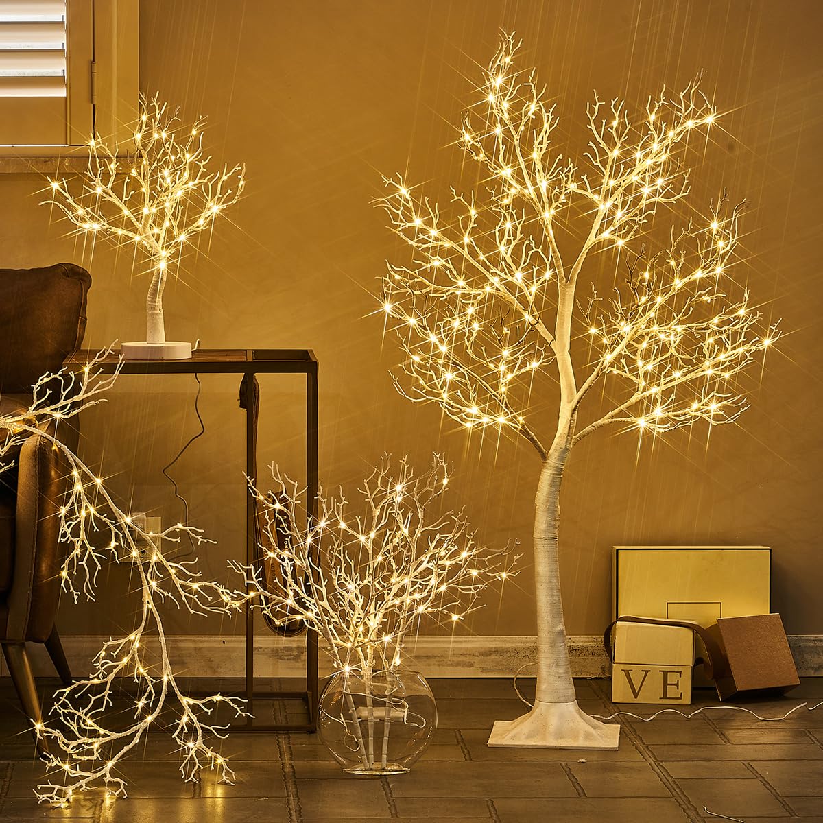 Fudios Lighted White Tree with 150 LED Fairy Lights 4FT for Christmas Party Home Holiday Indoor Outdoor Decoration, Lit Artificial Tree with Full Branches